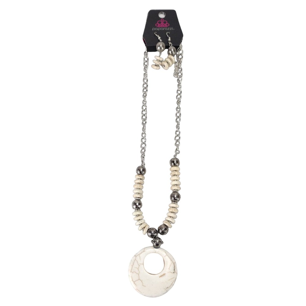Paparazzi Take by Sandstorm White Necklace and Earrings Set